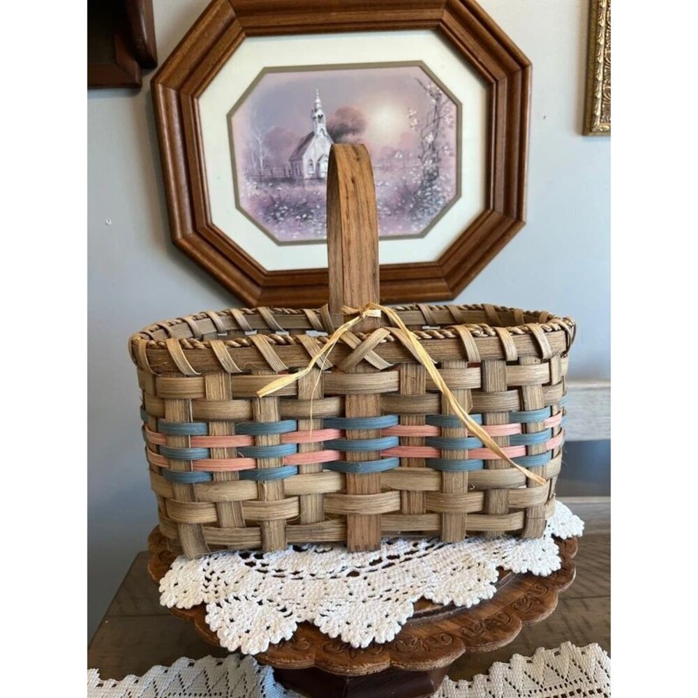 Vintage Handwoven wicker gathering basket